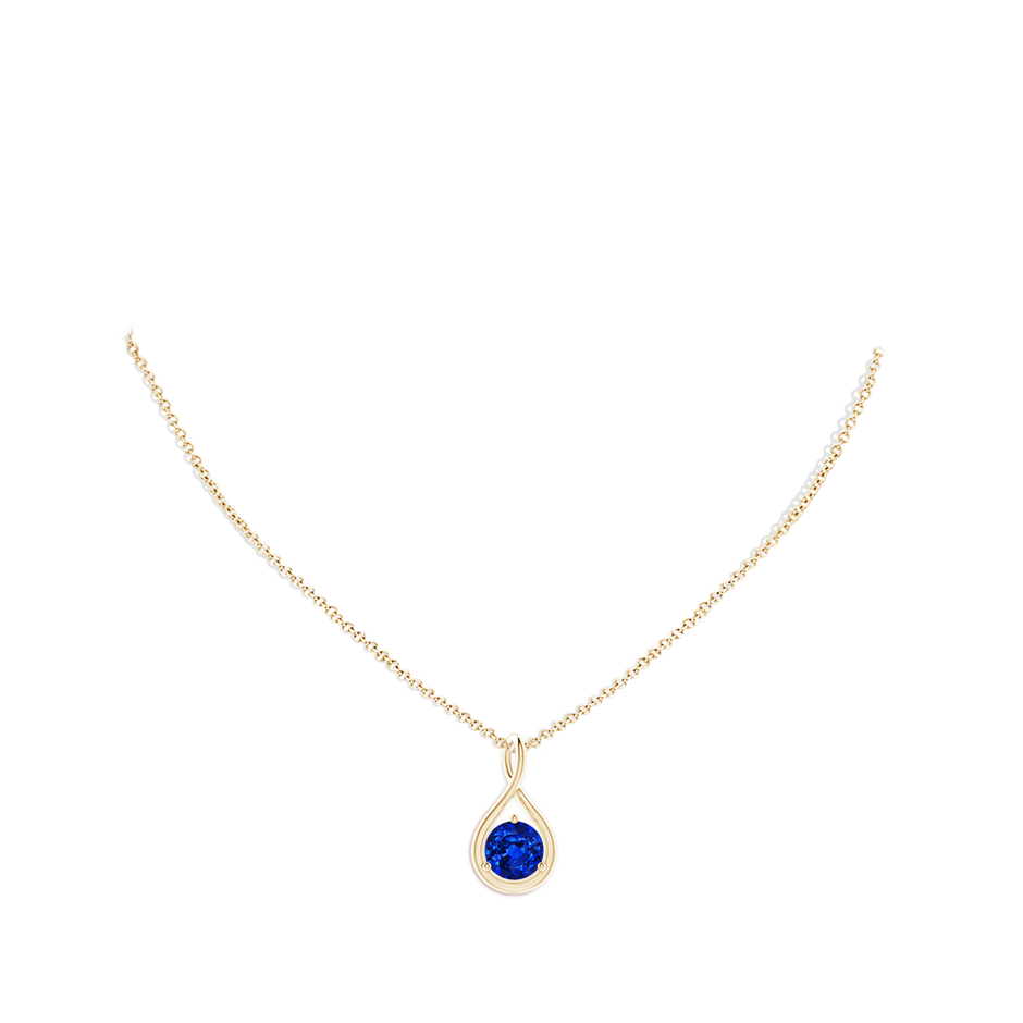 8mm AAAA Solitaire Round Sapphire Infinity Twist Pendant in Yellow Gold pen