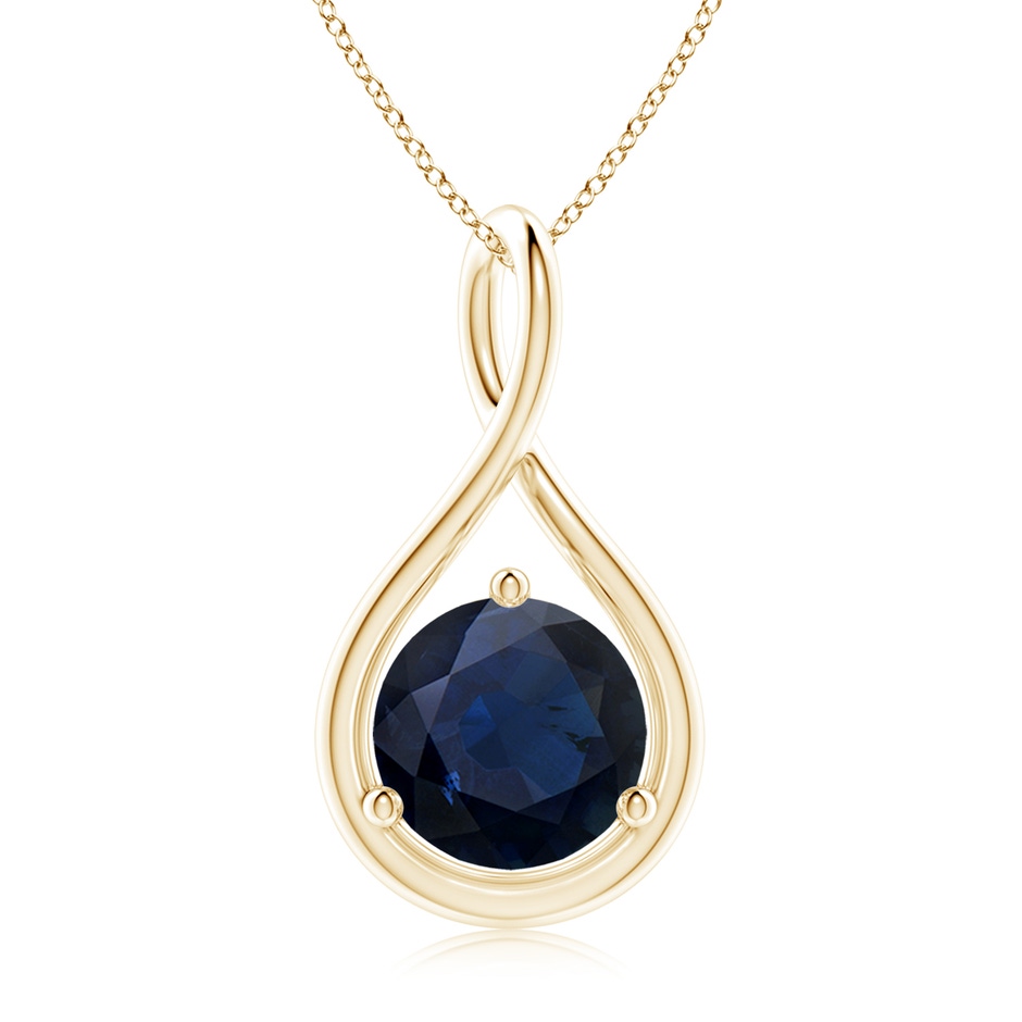 9mm A Solitaire Round Sapphire Infinity Twist Pendant in Yellow Gold 