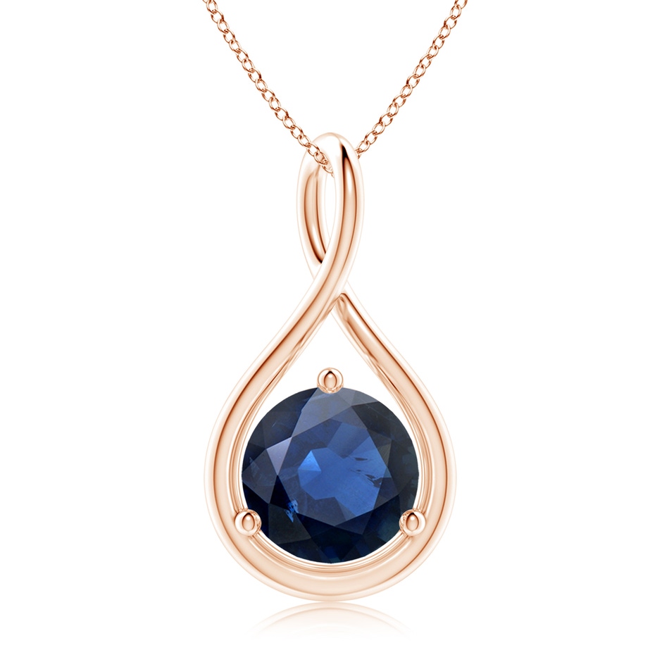 9mm AA Solitaire Round Sapphire Infinity Twist Pendant in Rose Gold 