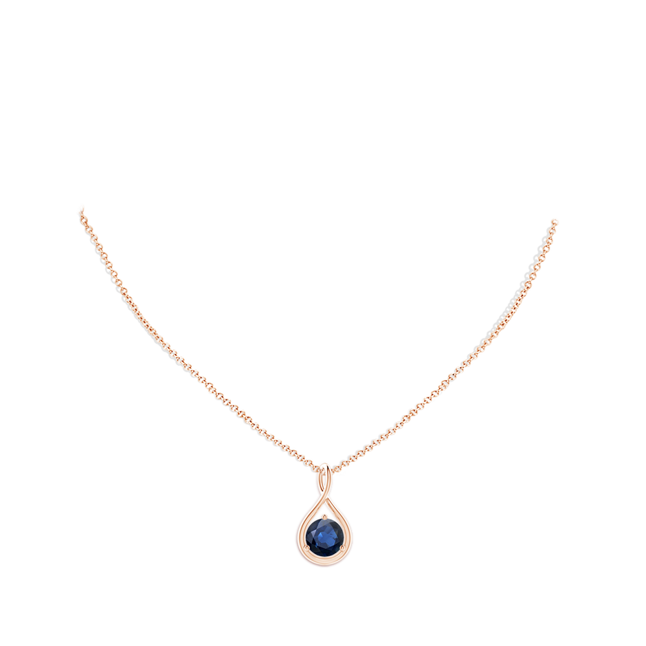 9mm AA Solitaire Round Sapphire Infinity Twist Pendant in Rose Gold pen