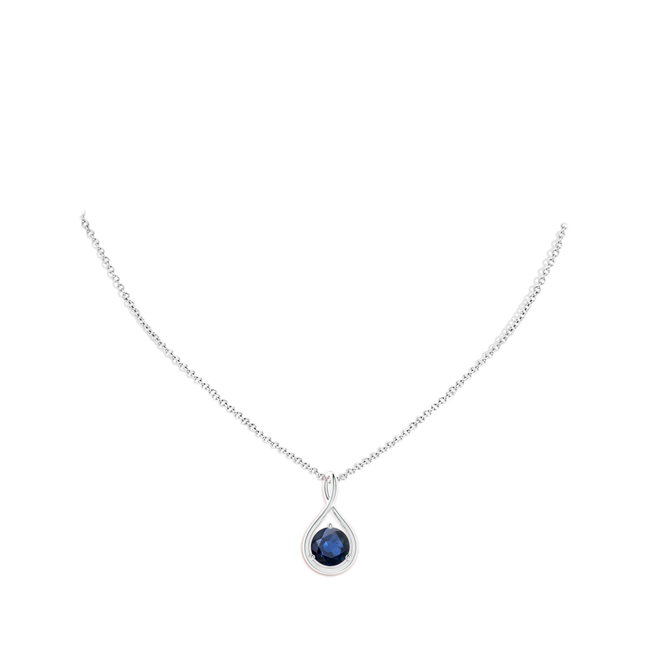 9mm AA Solitaire Round Sapphire Infinity Twist Pendant in S999 Silver pen