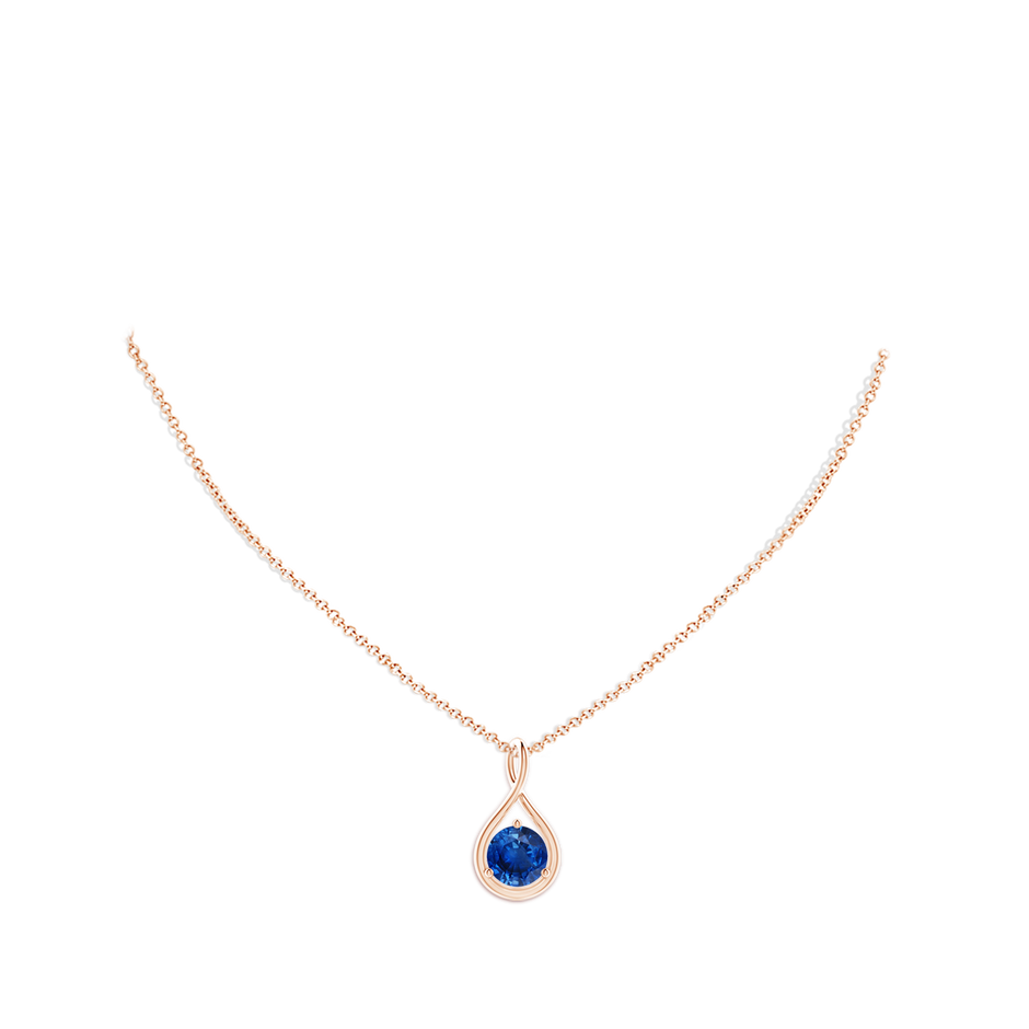 9mm AAA Solitaire Round Sapphire Infinity Twist Pendant in Rose Gold pen