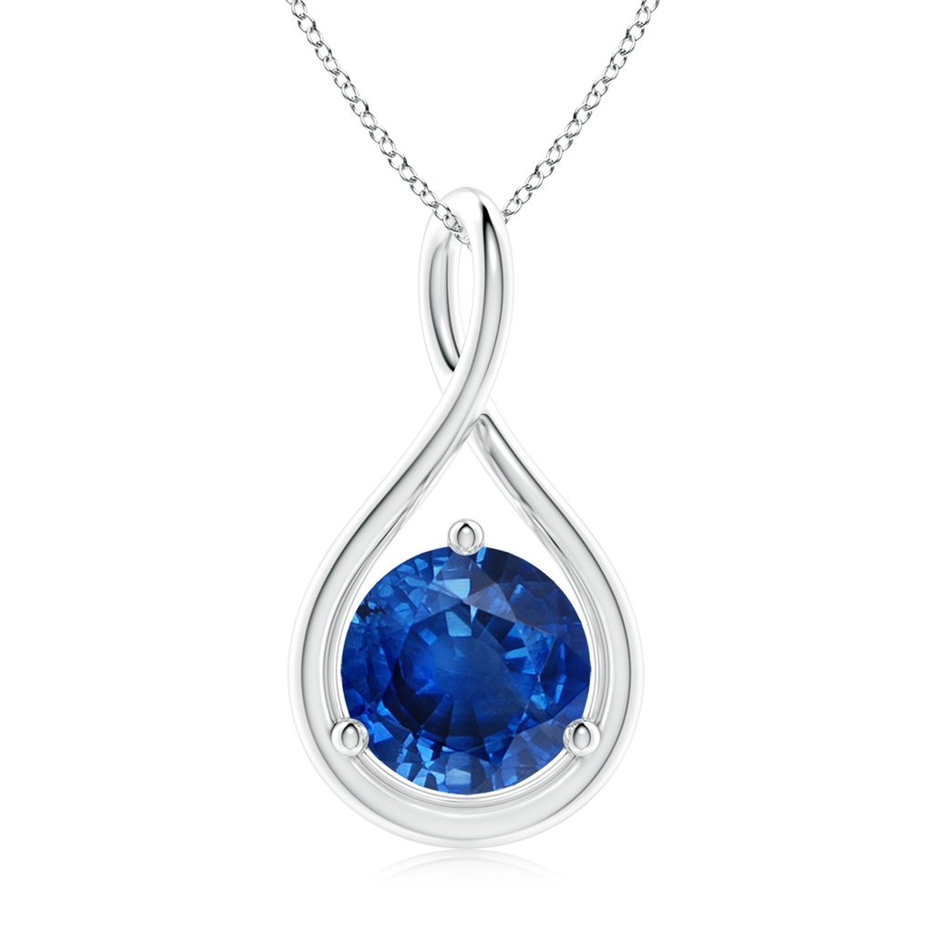 9mm AAA Solitaire Round Sapphire Infinity Twist Pendant in White Gold