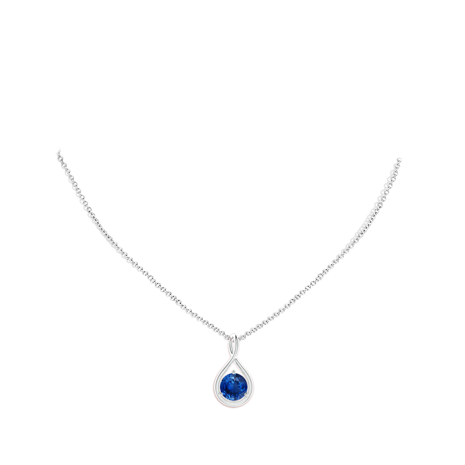 9mm AAA Solitaire Round Sapphire Infinity Twist Pendant in White Gold - body_neck