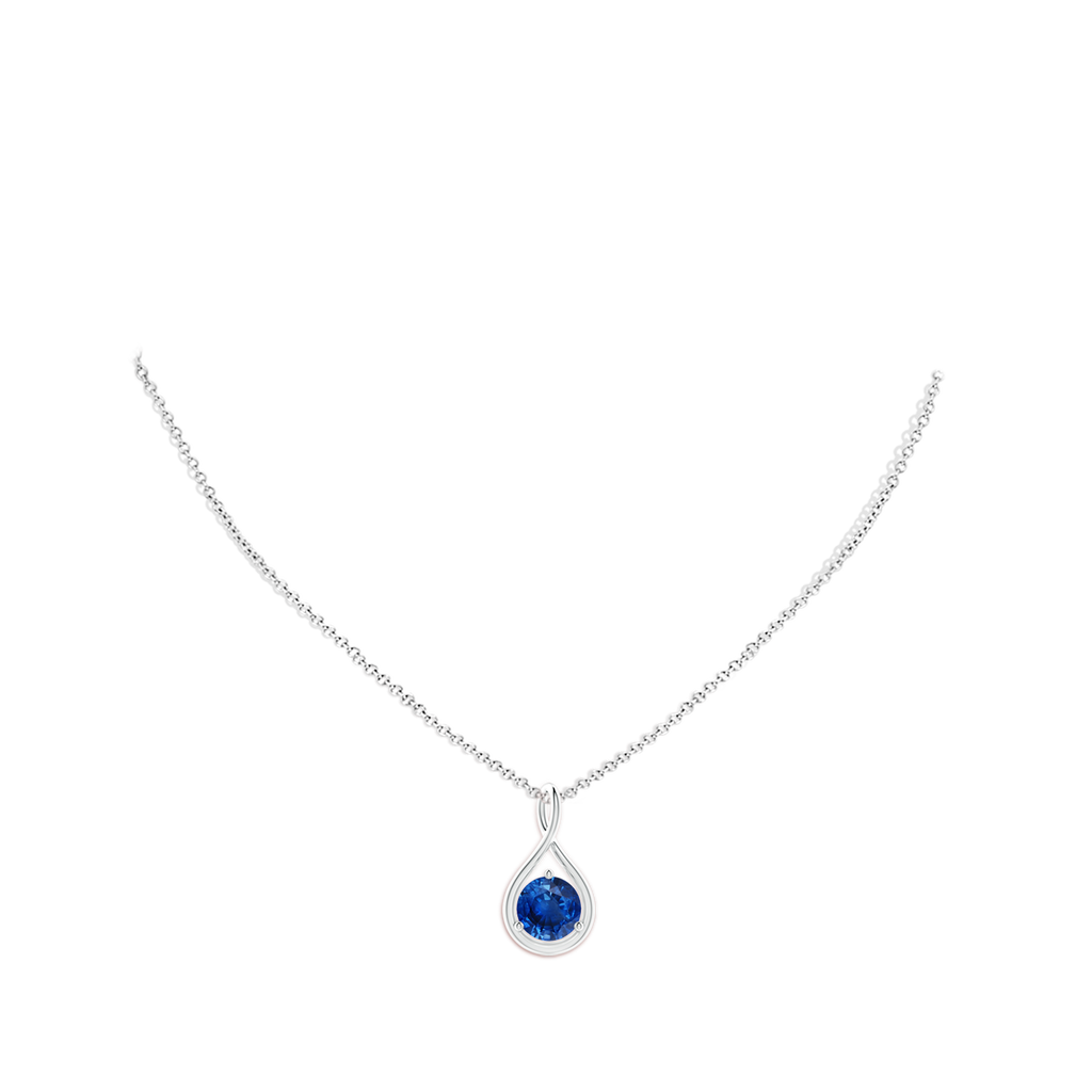 9mm AAA Solitaire Round Sapphire Infinity Twist Pendant in White Gold pen