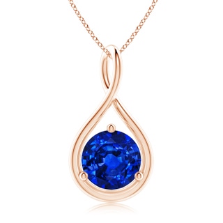 9mm AAAA Solitaire Round Sapphire Infinity Twist Pendant in 18K Rose Gold