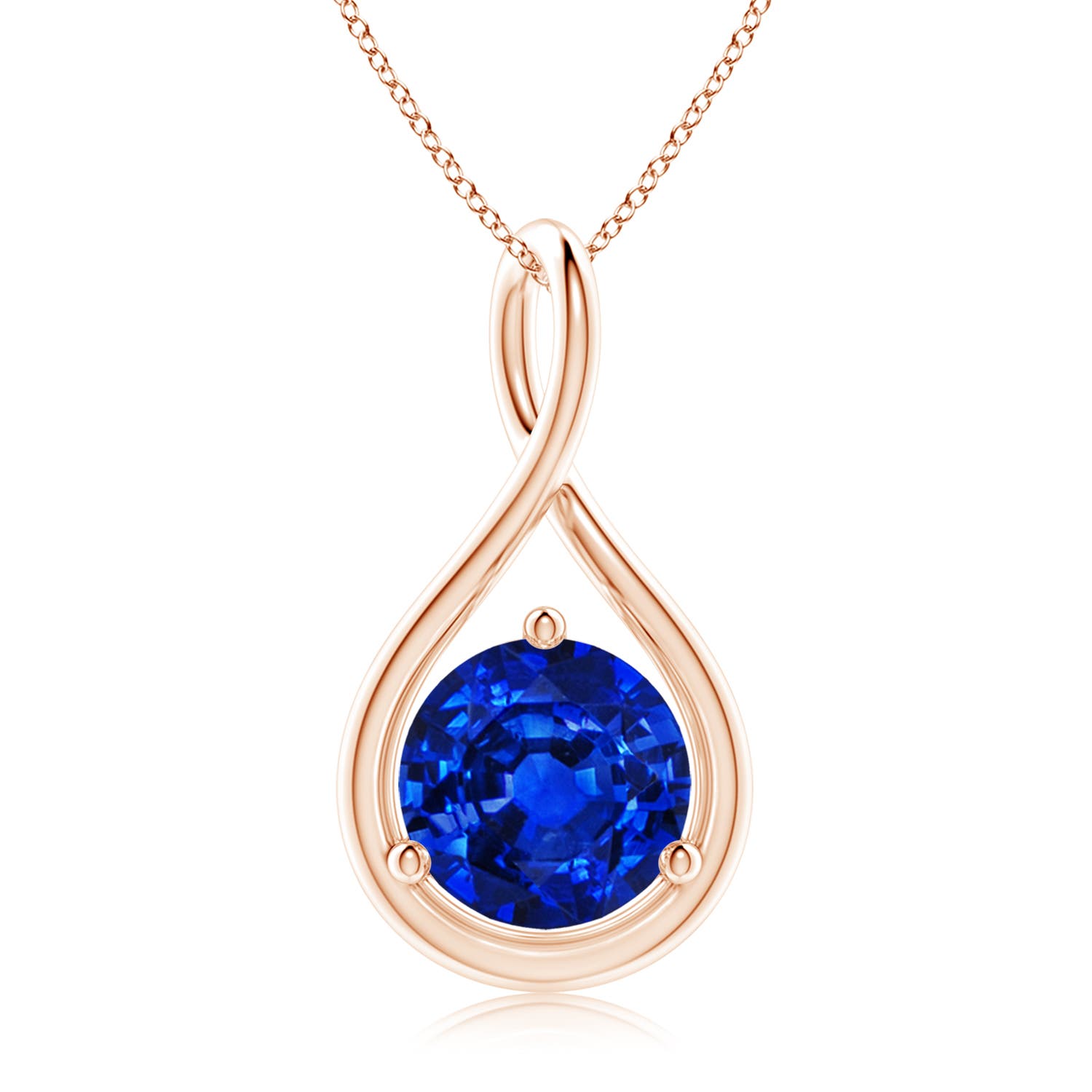 9mm AAAA Solitaire Round Sapphire Infinity Twist Pendant in Rose Gold