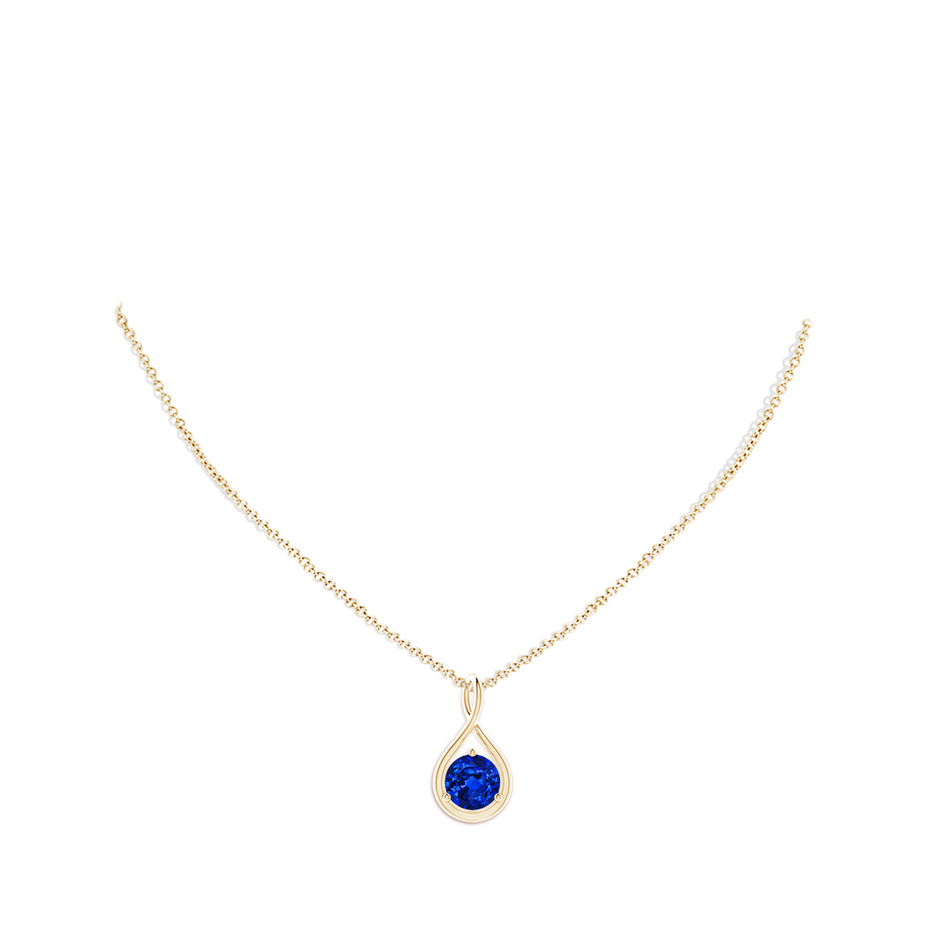 9mm AAAA Solitaire Round Sapphire Infinity Twist Pendant in Yellow Gold pen