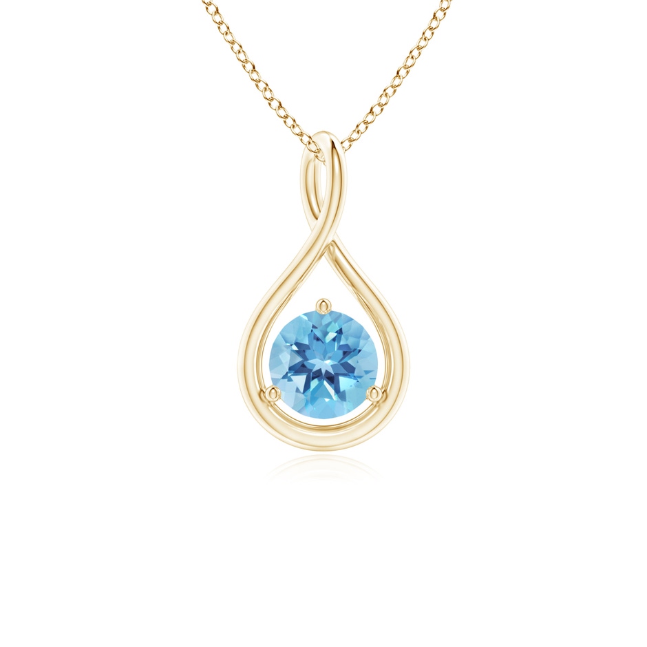 5mm A Solitaire Round Swiss Blue Topaz Infinity Twist Pendant in Yellow Gold 