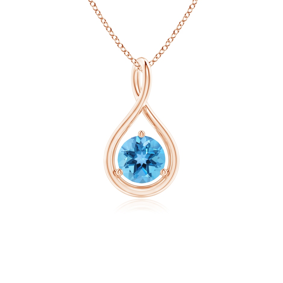 5mm AA Solitaire Round Swiss Blue Topaz Infinity Twist Pendant in Rose Gold 