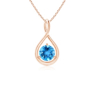 5mm AAA Solitaire Round Swiss Blue Topaz Infinity Twist Pendant in Rose Gold