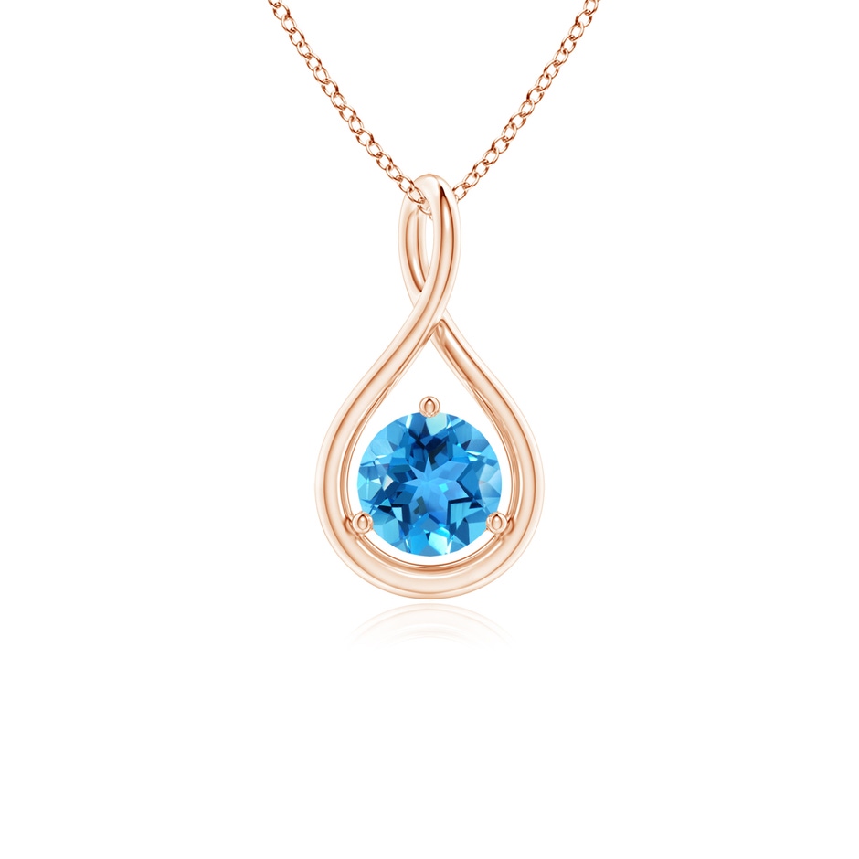 5mm AAA Solitaire Round Swiss Blue Topaz Infinity Twist Pendant in Rose Gold 