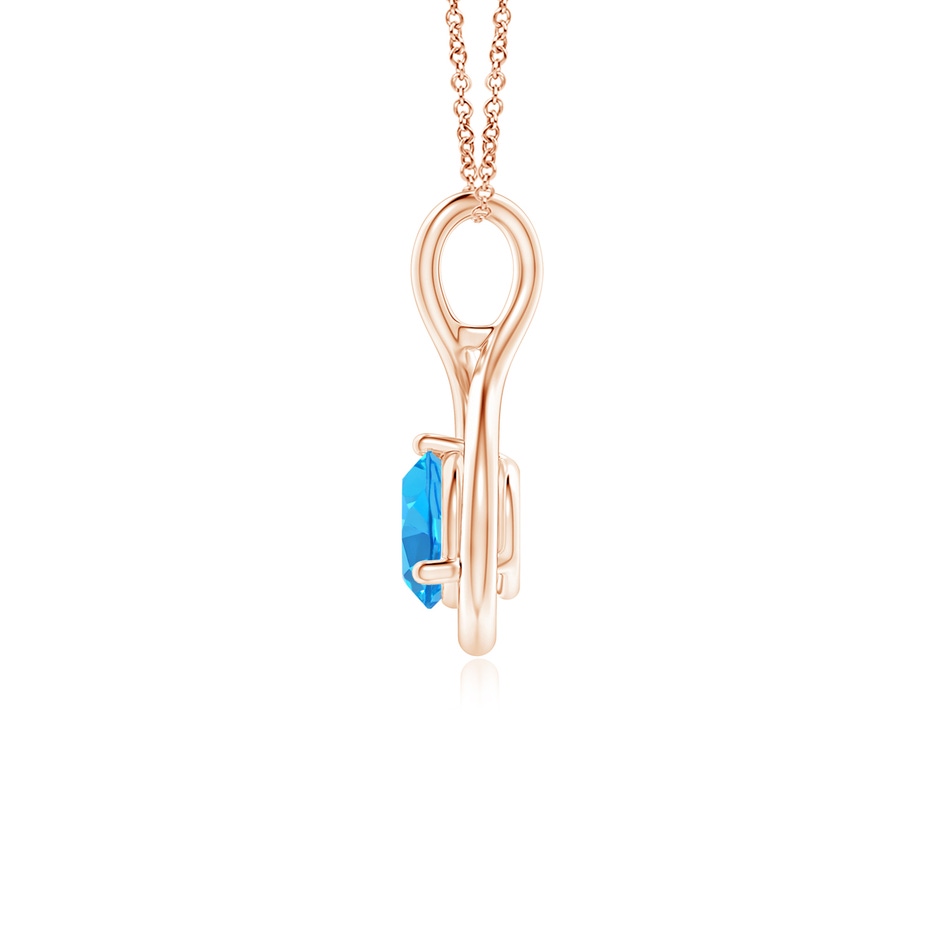 5mm AAA Solitaire Round Swiss Blue Topaz Infinity Twist Pendant in Rose Gold side 1