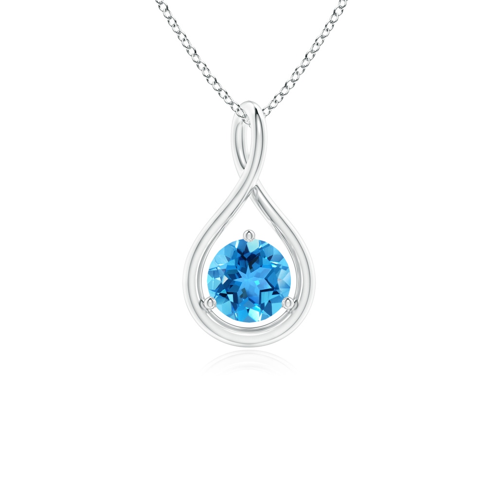 5mm AAA Solitaire Round Swiss Blue Topaz Infinity Twist Pendant in White Gold