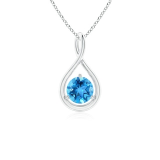 5mm AAA Solitaire Round Swiss Blue Topaz Infinity Twist Pendant in White Gold