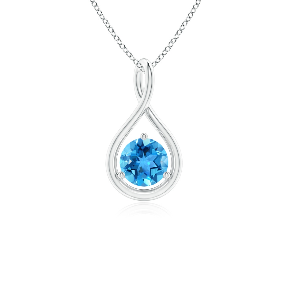 5mm AAA Solitaire Round Swiss Blue Topaz Infinity Twist Pendant in White Gold 