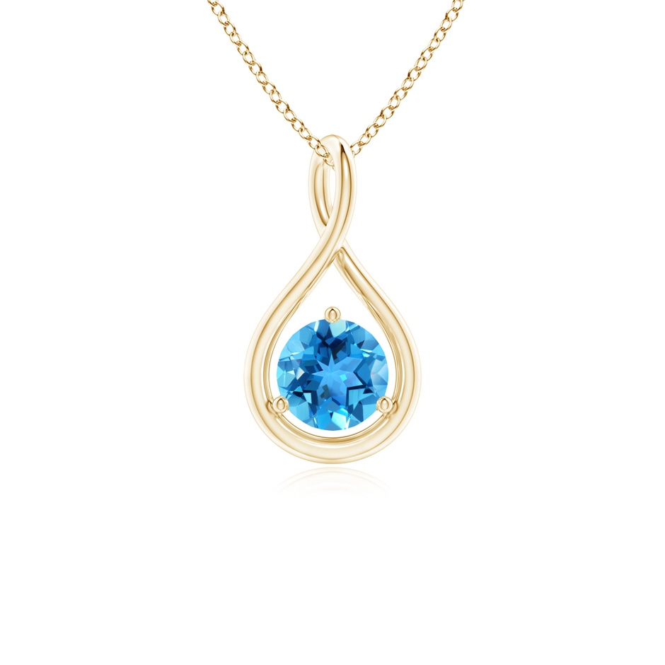 5mm AAA Solitaire Round Swiss Blue Topaz Infinity Twist Pendant in Yellow Gold 