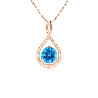 5mm AAAA Solitaire Round Swiss Blue Topaz Infinity Twist Pendant in 9K Rose Gold