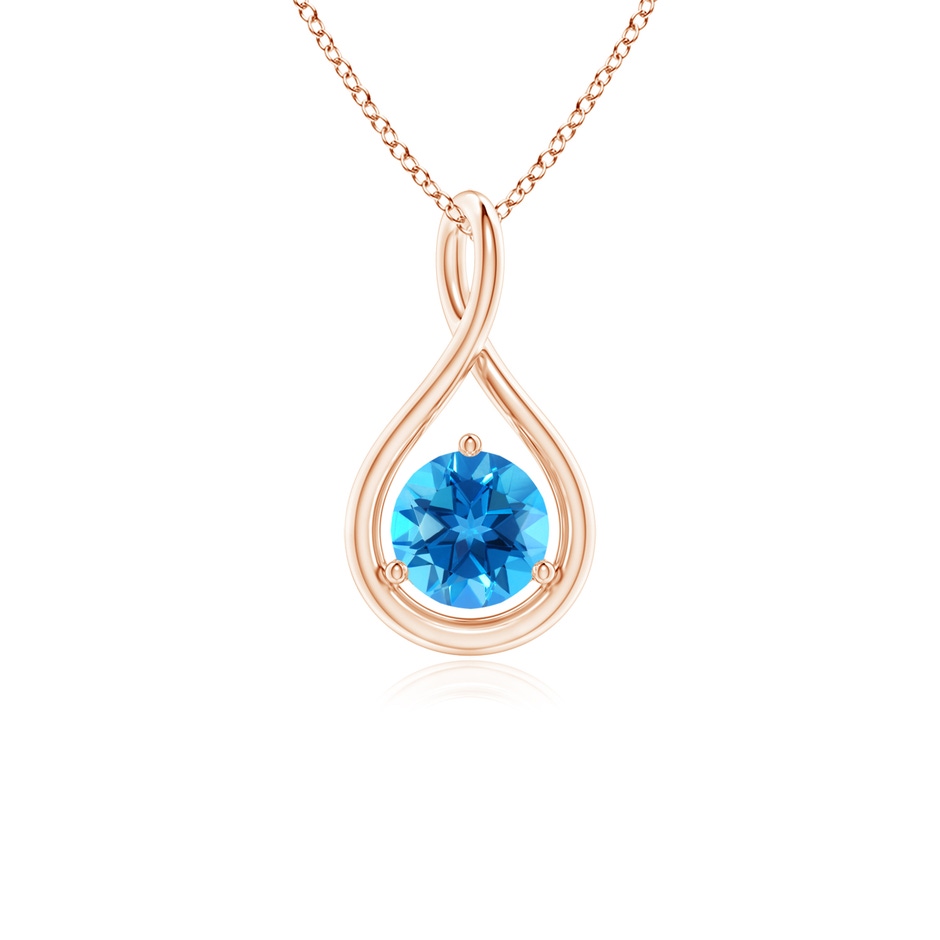 5mm AAAA Solitaire Round Swiss Blue Topaz Infinity Twist Pendant in 9K Rose Gold 