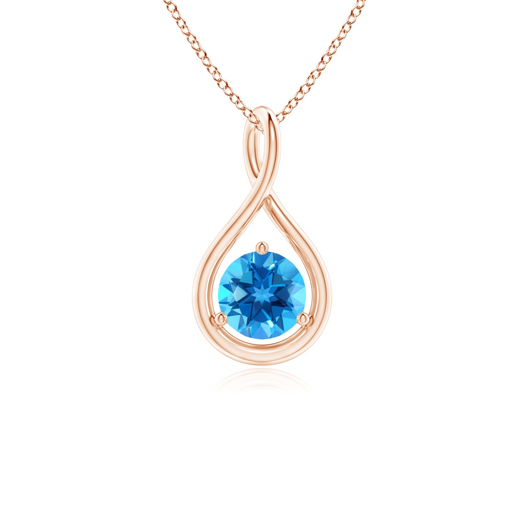 5mm AAAA Solitaire Round Swiss Blue Topaz Infinity Twist Pendant in Rose Gold