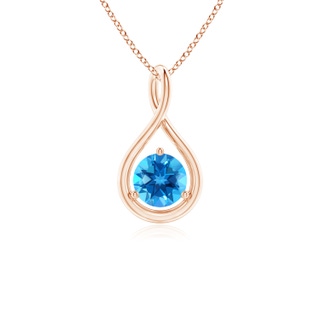 5mm AAAA Solitaire Round Swiss Blue Topaz Infinity Twist Pendant in Rose Gold