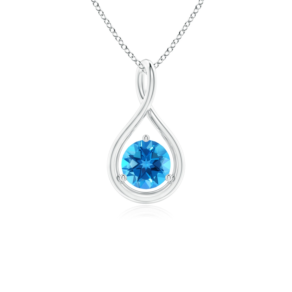 5mm AAAA Solitaire Round Swiss Blue Topaz Infinity Twist Pendant in S999 Silver