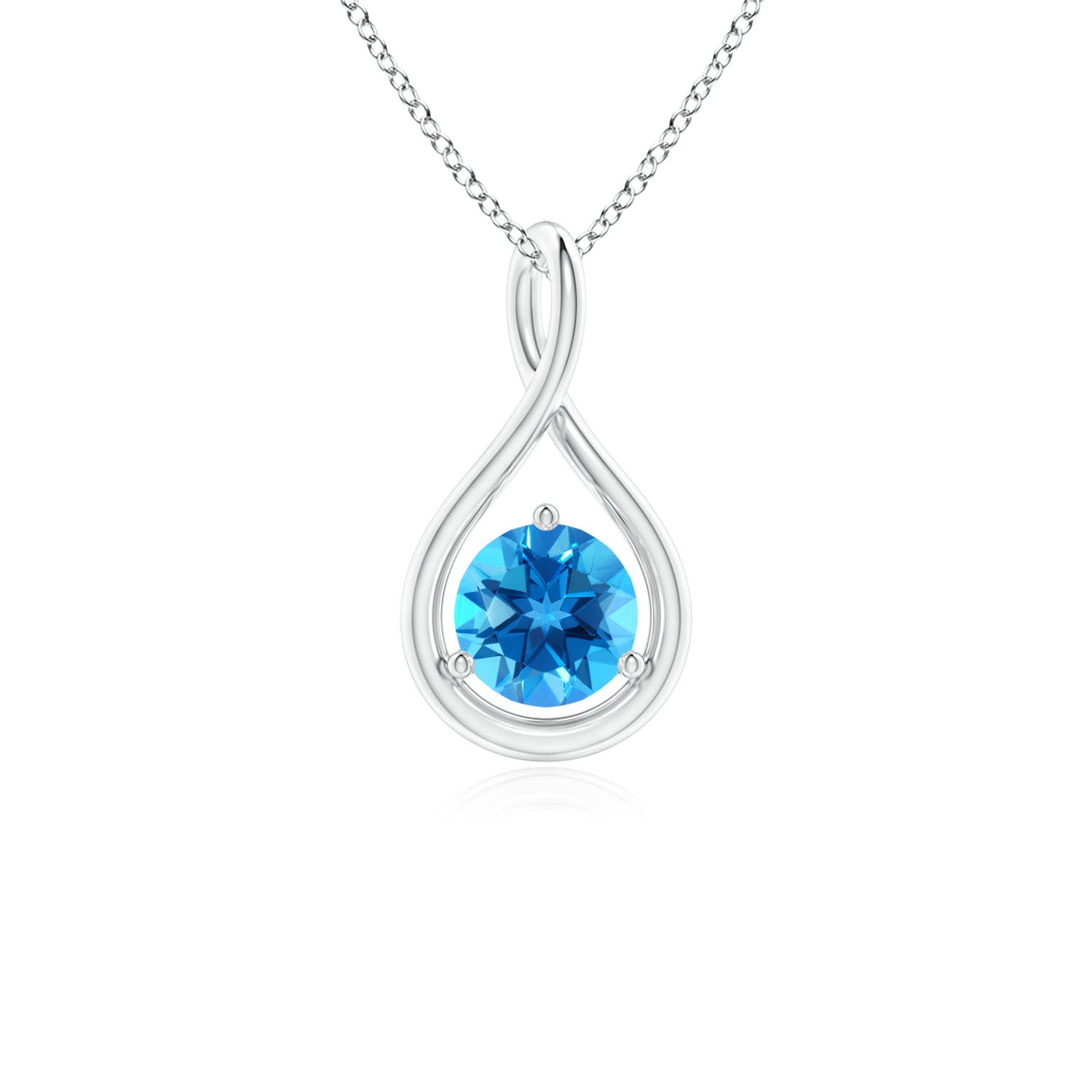 5mm AAAA Solitaire Round Swiss Blue Topaz Infinity Twist Pendant in White Gold