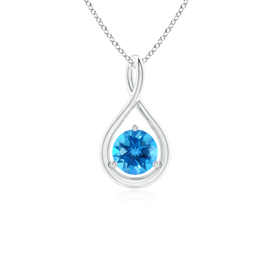 5mm AAAA Solitaire Round Swiss Blue Topaz Infinity Twist Pendant in White Gold 