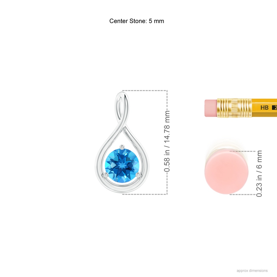 5mm AAAA Solitaire Round Swiss Blue Topaz Infinity Twist Pendant in White Gold ruler