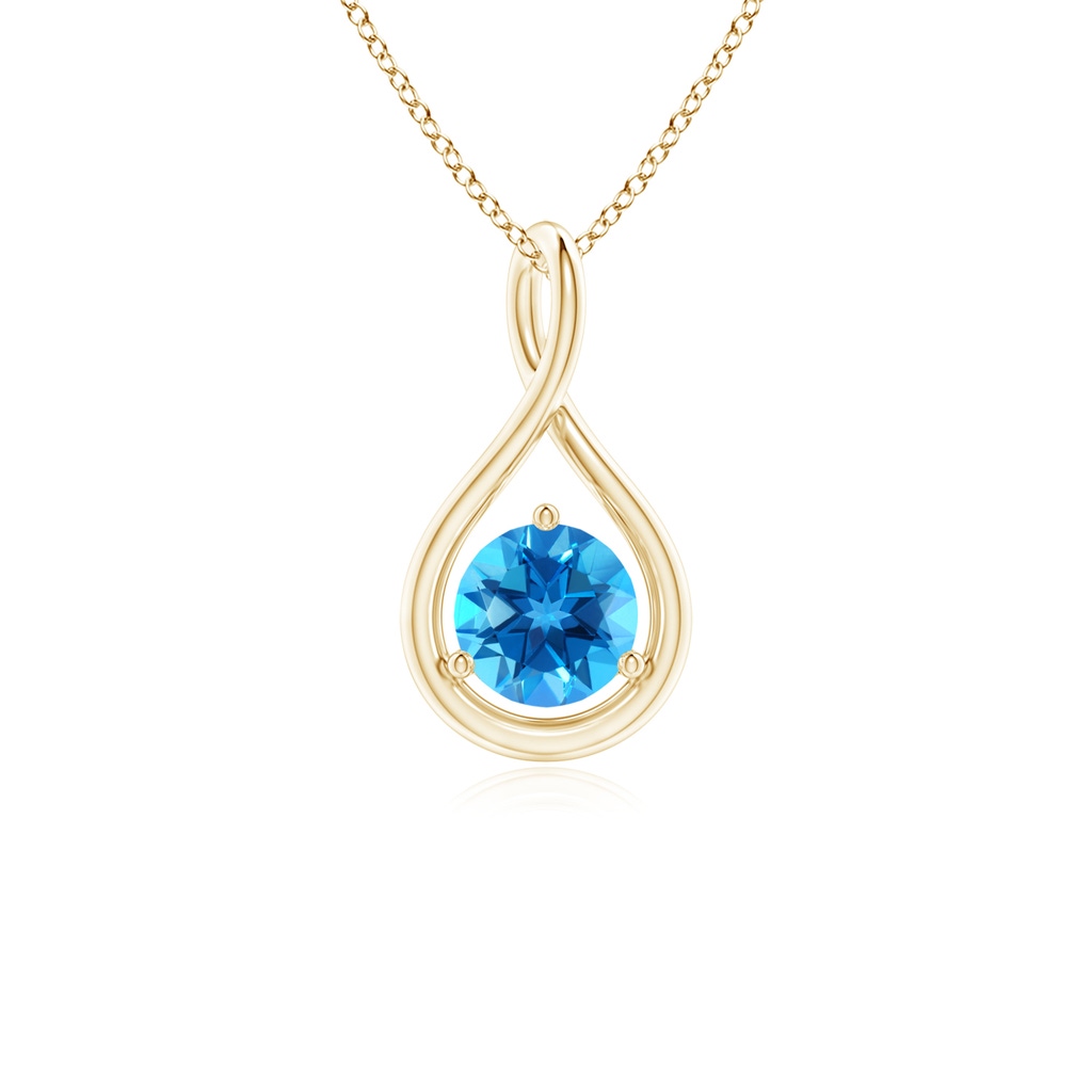 5mm AAAA Solitaire Round Swiss Blue Topaz Infinity Twist Pendant in Yellow Gold