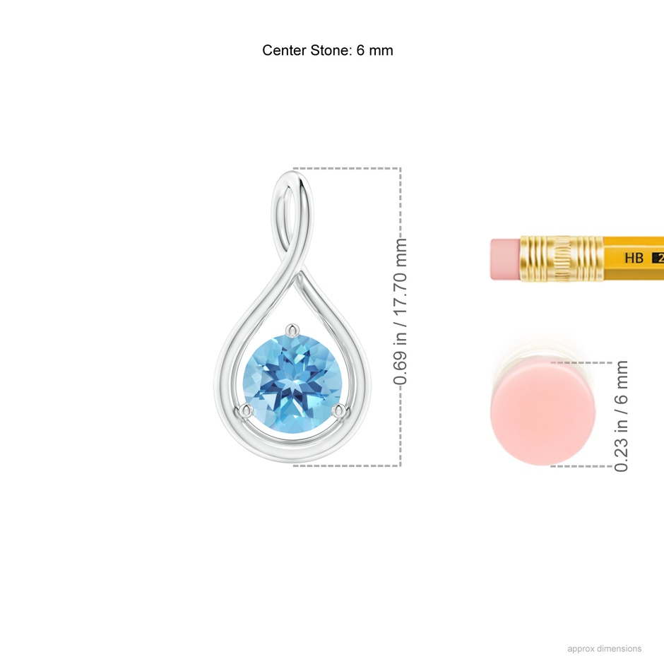 6mm A Solitaire Round Swiss Blue Topaz Infinity Twist Pendant in P950 Platinum ruler