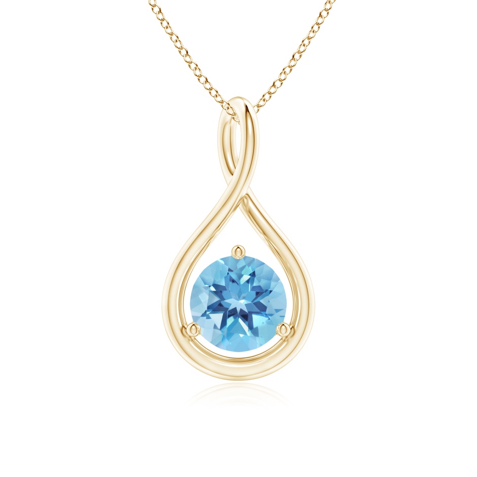 6mm A Solitaire Round Swiss Blue Topaz Infinity Twist Pendant in Yellow Gold 