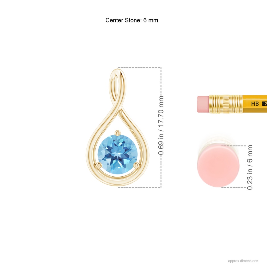 6mm A Solitaire Round Swiss Blue Topaz Infinity Twist Pendant in Yellow Gold ruler