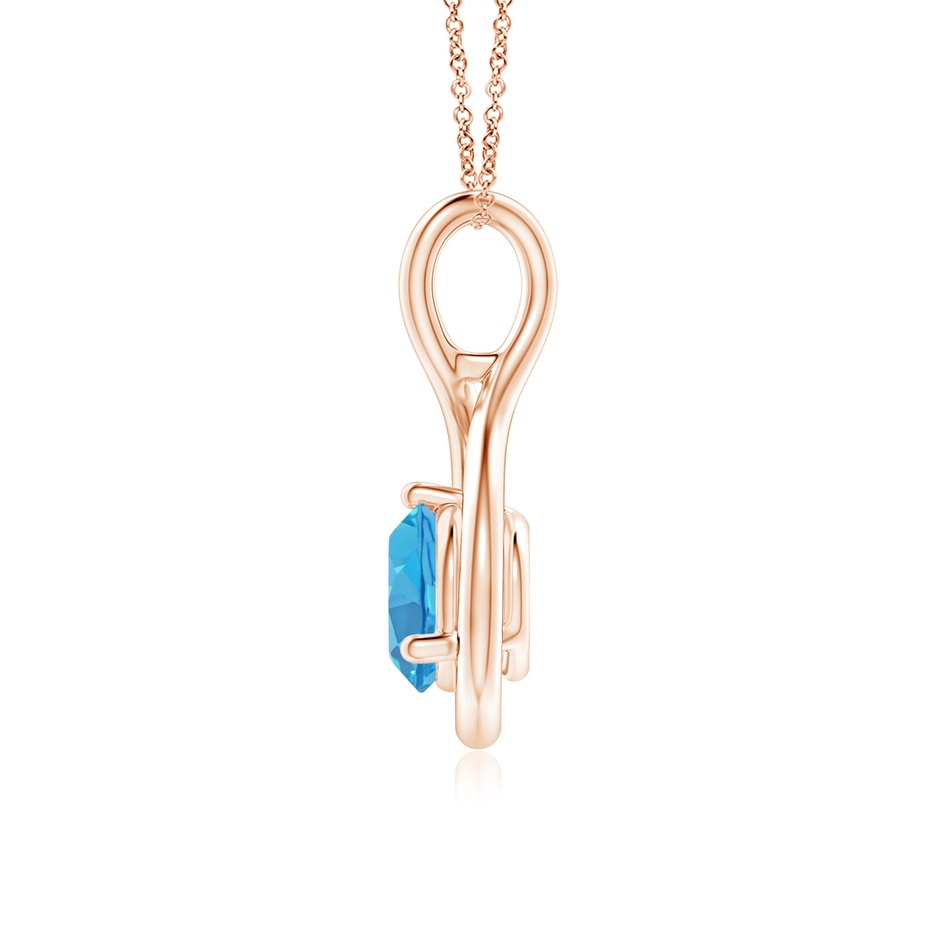 6mm AA Solitaire Round Swiss Blue Topaz Infinity Twist Pendant in Rose Gold side 1