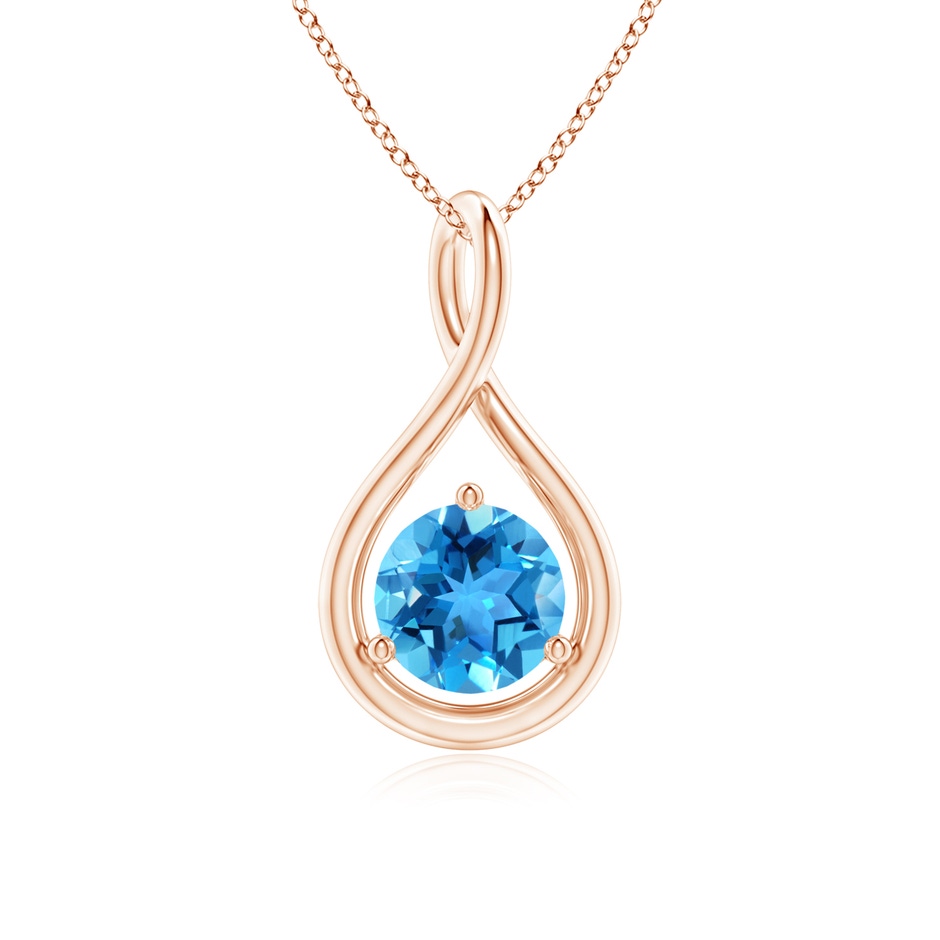 6mm AAA Solitaire Round Swiss Blue Topaz Infinity Twist Pendant in Rose Gold 