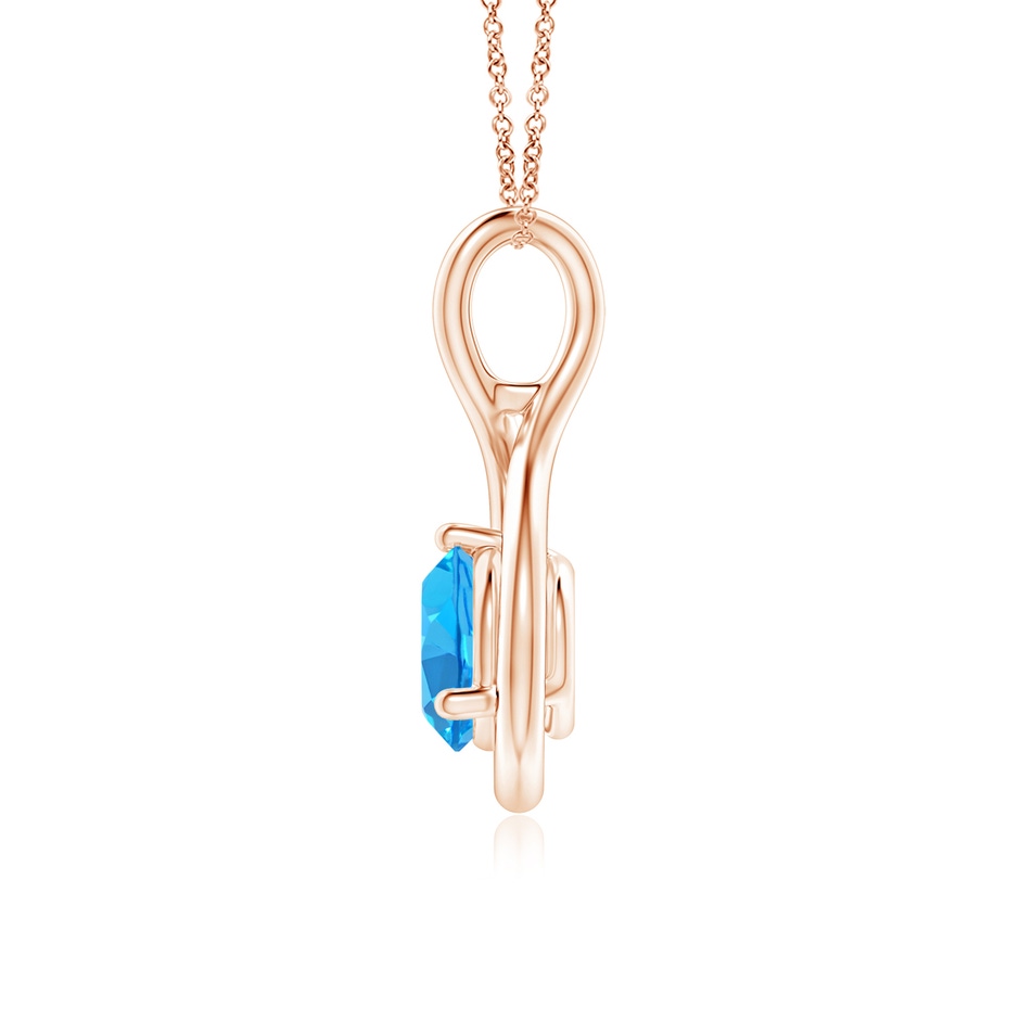6mm AAA Solitaire Round Swiss Blue Topaz Infinity Twist Pendant in Rose Gold side 1