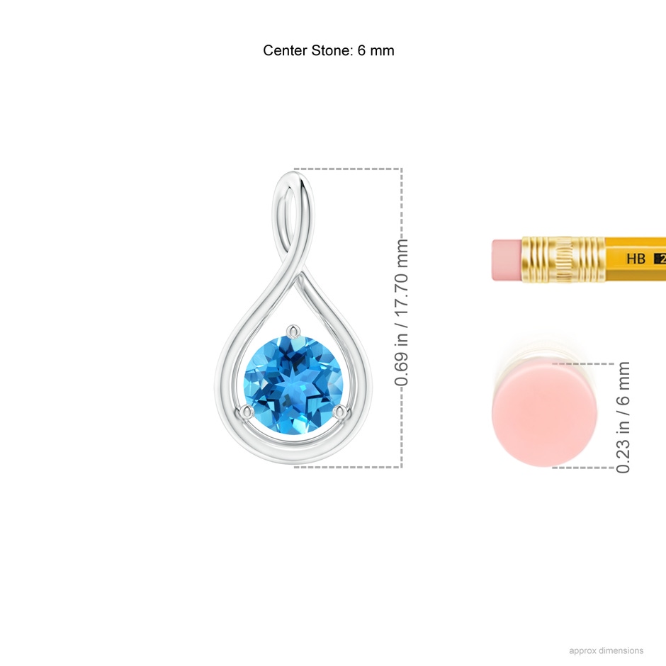 6mm AAA Solitaire Round Swiss Blue Topaz Infinity Twist Pendant in S999 Silver ruler