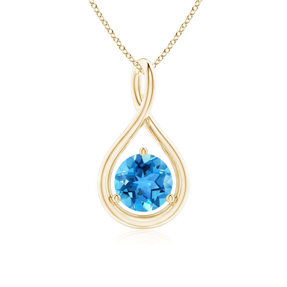 6mm AAA Solitaire Round Swiss Blue Topaz Infinity Twist Pendant in Yellow Gold 
