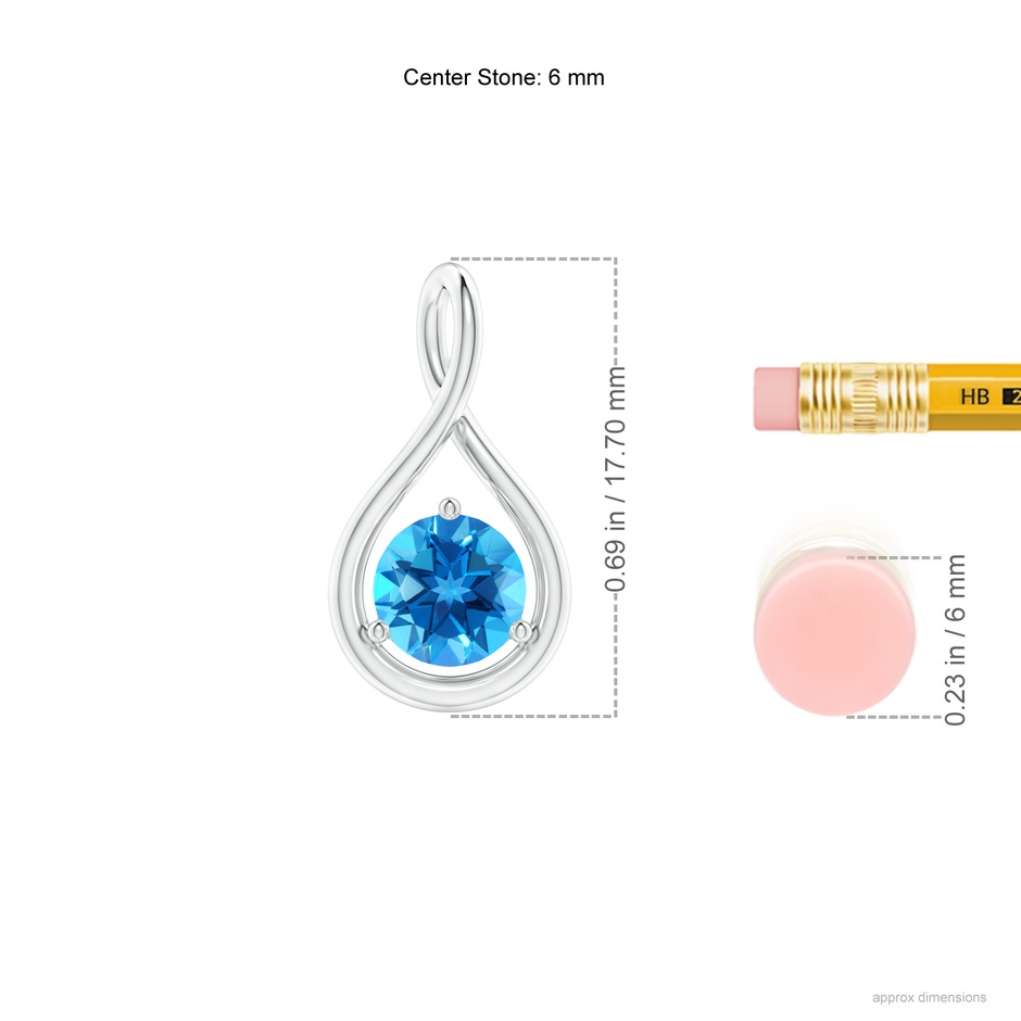 6mm AAAA Solitaire Round Swiss Blue Topaz Infinity Twist Pendant in P950 Platinum ruler