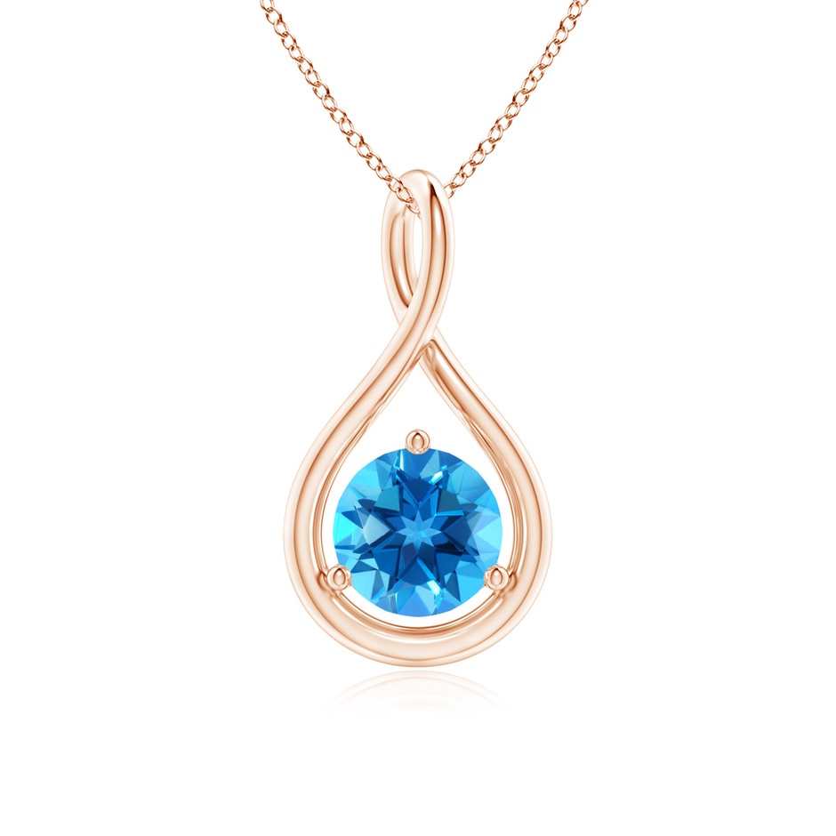 6mm AAAA Solitaire Round Swiss Blue Topaz Infinity Twist Pendant in Rose Gold 
