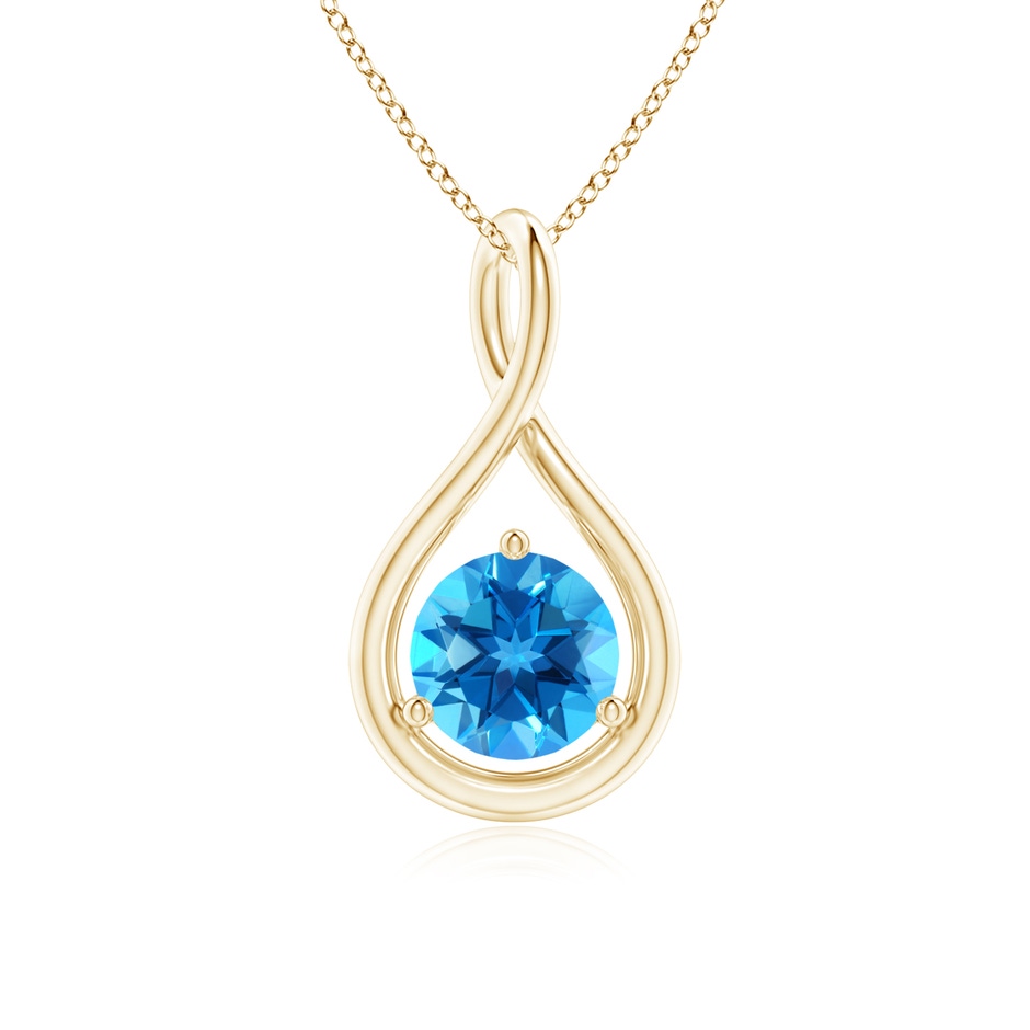 6mm AAAA Solitaire Round Swiss Blue Topaz Infinity Twist Pendant in Yellow Gold 
