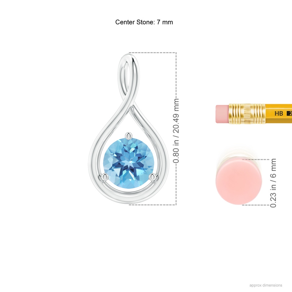 7mm A Solitaire Round Swiss Blue Topaz Infinity Twist Pendant in P950 Platinum ruler
