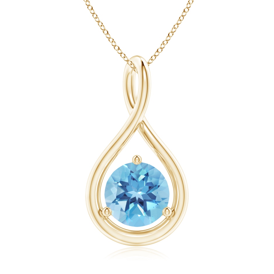 7mm A Solitaire Round Swiss Blue Topaz Infinity Twist Pendant in Yellow Gold 