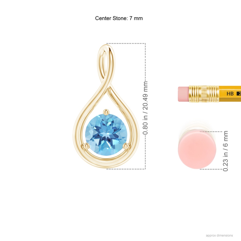 7mm A Solitaire Round Swiss Blue Topaz Infinity Twist Pendant in Yellow Gold ruler