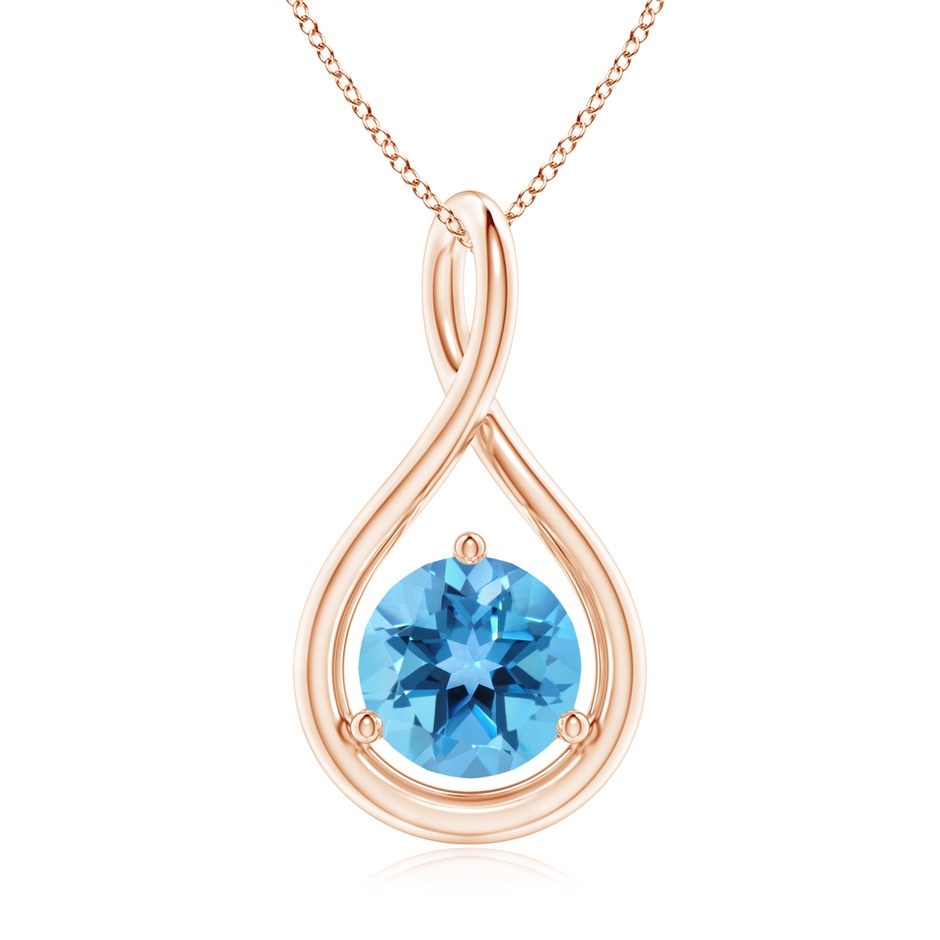 7mm AA Solitaire Round Swiss Blue Topaz Infinity Twist Pendant in Rose Gold 