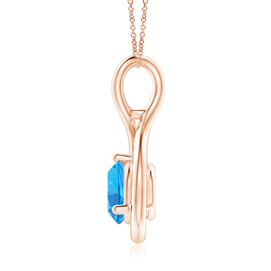 7mm AAA Solitaire Round Swiss Blue Topaz Infinity Twist Pendant in Rose Gold side 1