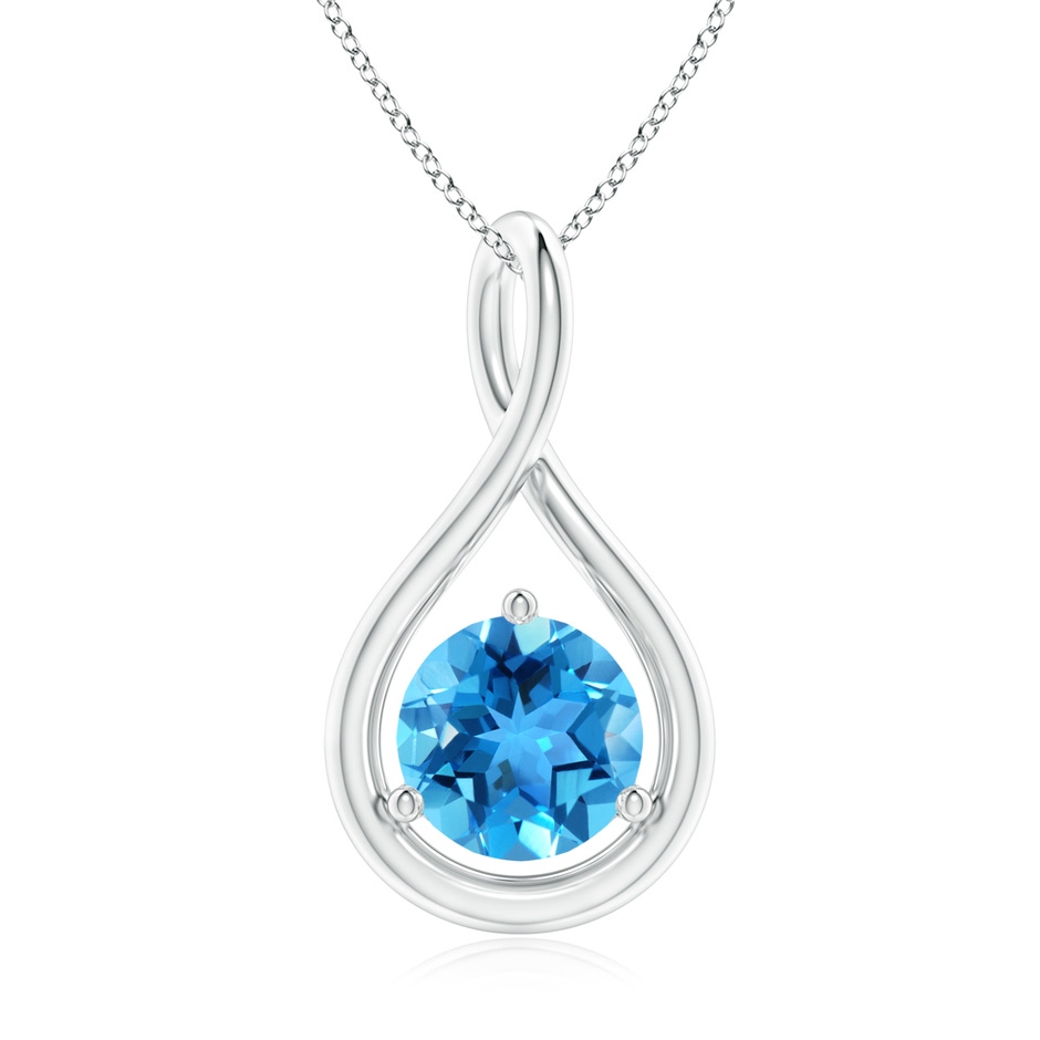 7mm AAA Solitaire Round Swiss Blue Topaz Infinity Twist Pendant in White Gold 