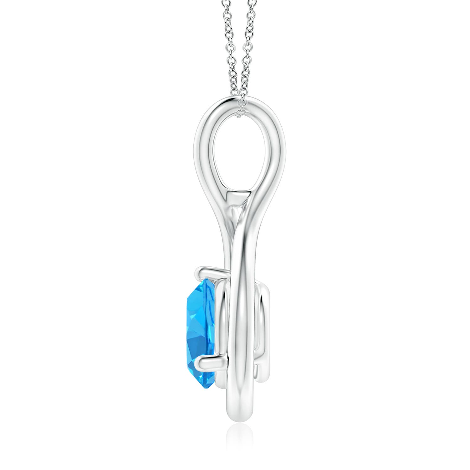 7mm AAA Solitaire Round Swiss Blue Topaz Infinity Twist Pendant in White Gold