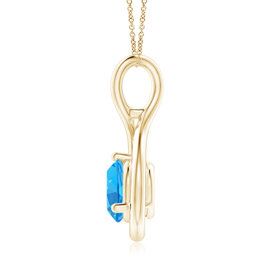 7mm AAA Solitaire Round Swiss Blue Topaz Infinity Twist Pendant in Yellow Gold side 1