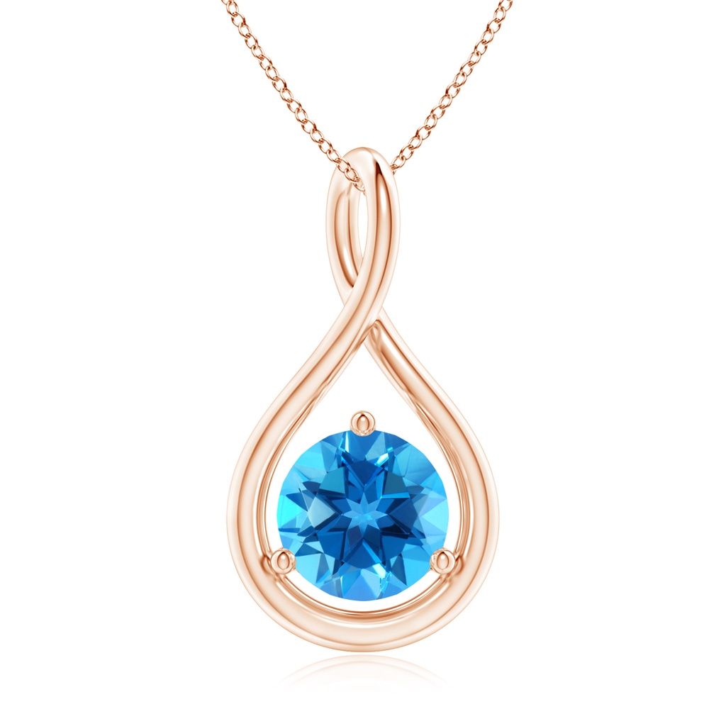 7mm AAAA Solitaire Round Swiss Blue Topaz Infinity Twist Pendant in Rose Gold